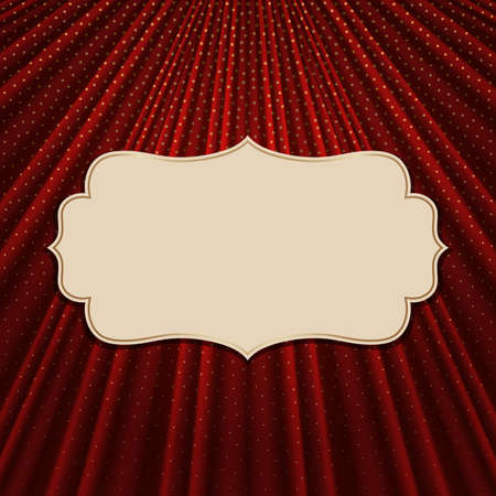 Beautiful frame on a red textile effect background with golden polka dots. Vector illustration.のイラスト素材