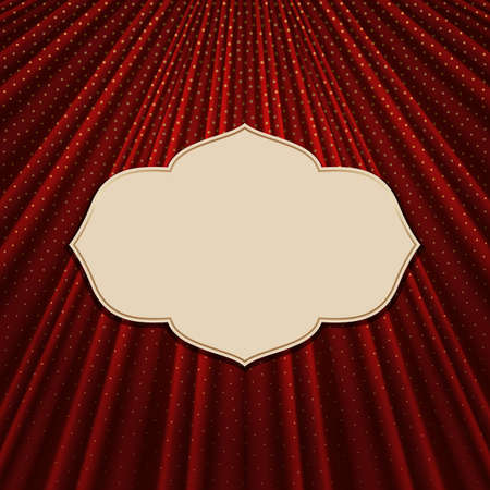 Beautiful frame on a red textile effect background with golden polka dots. Vector illustration.のイラスト素材