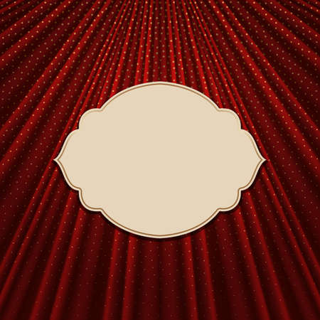 Beautiful frame on a red textile effect background with golden polka dots. Vector illustration.のイラスト素材