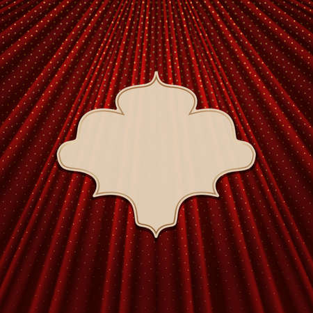 Beautiful frame on a red textile effect background with golden polka dots. Vector illustration.のイラスト素材