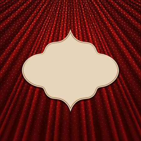Beautiful frame on a red textile effect background with golden polka dots. Vector illustration.のイラスト素材
