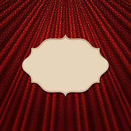 Beautiful frame on a red textile effect background with golden polka dots. Vector illustration.のイラスト素材
