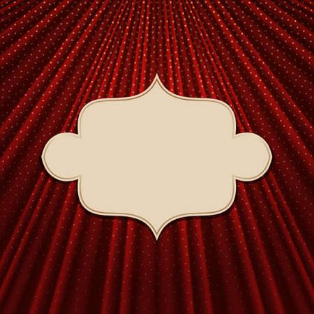 Beautiful frame on a red textile effect background with golden polka dots. Vector illustration.のイラスト素材