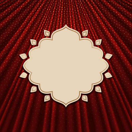 Beautiful frame on a red textile effect background with golden polka dots. Vector illustration.のイラスト素材