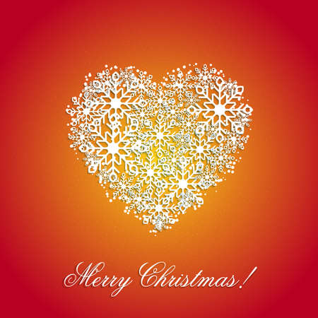 Orange Background with a heart from snowflakesのイラスト素材