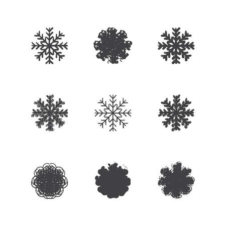 This is a set of isoleted grunge icons of snowflakes. Vector illustration.のイラスト素材