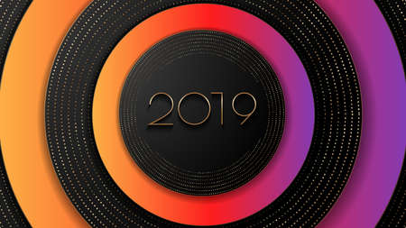 Bright and golden Christmas background.
Greeting design for the new year 2019 and Christmas. 

Vector illustration.のイラスト素材