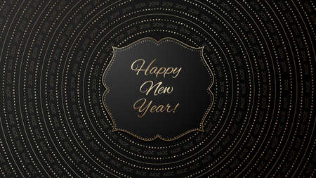 Black abstract background with golden text and frame. Greeting 

design for the new year 2019 and Christmas. Vector 

illustration.のイラスト素材
