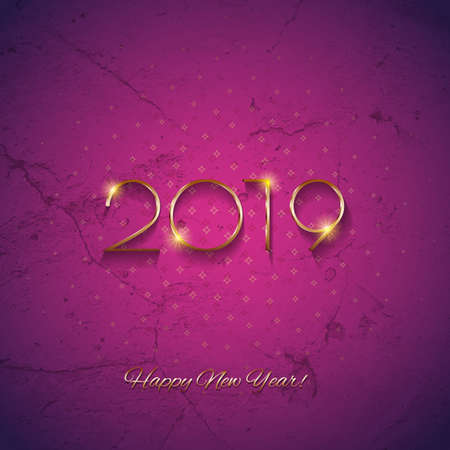 This is a festive New Year design with a golden 

inscription 2019 on a textured background. Vector 

illustration.のイラスト素材
