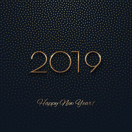 This is a festive New Year design with a golden 

inscription 2019 on a dark background. Vector 

illustration.のイラスト素材