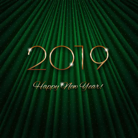 This is a festive New Year design with a golden 

inscription 2019 on a textile effect background. Vector 

illustration.のイラスト素材