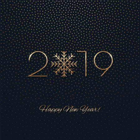 This is a festive New Year design with a golden 

inscription 2019 on a dark background. Vector 

illustration.のイラスト素材