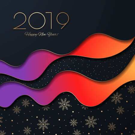 Abstract background with bright and dark waves and 

snowflake. 3D paper effect. Vector illustration.のイラスト素材