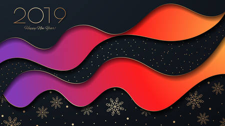 Christmas bright background with waves and snowflake. 

3D paper effect. Vector illustration.のイラスト素材