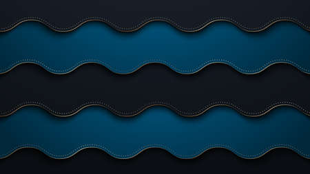 Abstract bright background with waves layers and halfton gold pattern. Realistic 3d cut paper effect. Vector illustration.のイラスト素材