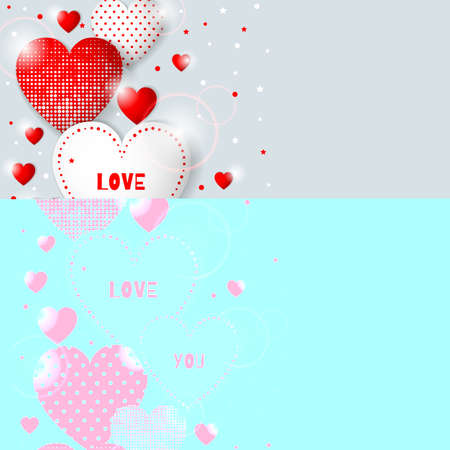 Happy Valentine s Day congratulation card. Background design with different hearts. Vector illustration.のイラスト素材