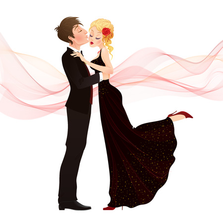 Illustration with a man in love kisses a young beautiful womanの写真素材