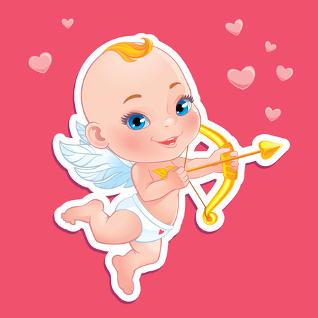 Illustration with Baby Cupid shooting a bowの写真素材