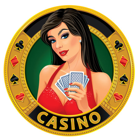 Illustration of a beautiful girl playing cardsの写真素材