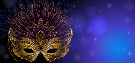 Mardi Gras background with mask and feathers. Beautiful concept design for greeting card, party invitation, banner or flyer.の写真素材