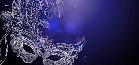 Mardi gras background with mask and feathers. Beautiful concept design for greeting card, party invitation, banner or flyer.の写真素材