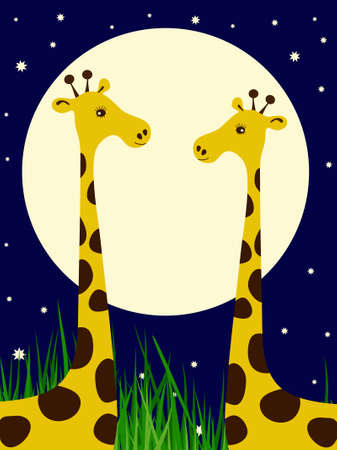 Couple of giraffes on the night sky backgroundのイラスト素材