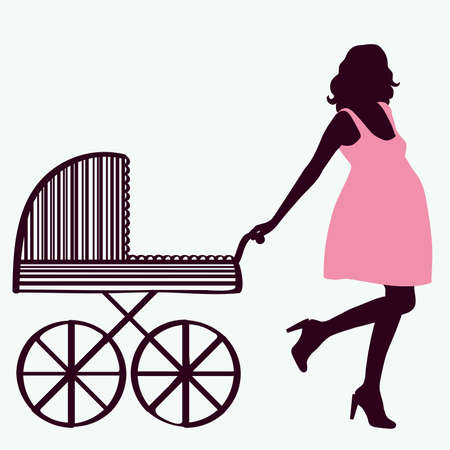Woman silhouette with baby carriageのイラスト素材