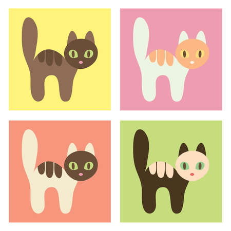Multicolored cats on the different backgrounds. Vector illustration. のイラスト素材