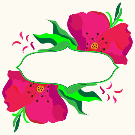 Frame with dogrose flowers composition. Vector illustration.のイラスト素材