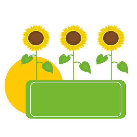 Sunflowers frame design with sun. Vector illustration.のイラスト素材