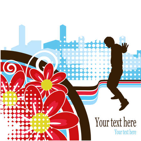 Abstract composition with disco man silhouette. Vector illustration. のイラスト素材