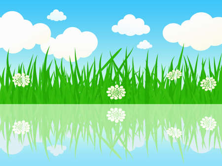 The beautiful summer meadow waterside - vector illustration.のイラスト素材