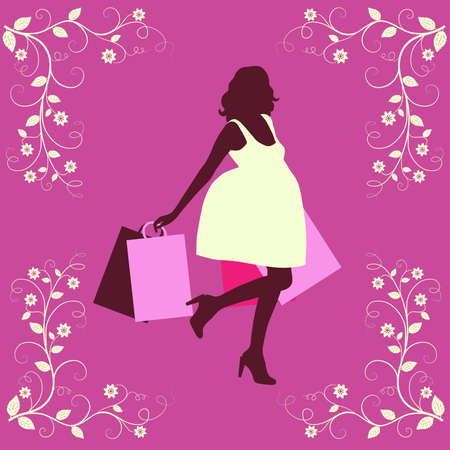 Shopping woman silhouette. のイラスト素材