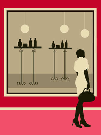 Womans near the showcase. のイラスト素材