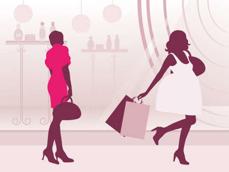 Womans near the showcase.のイラスト素材
