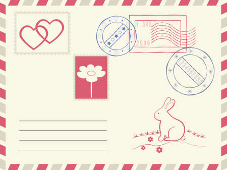 	Postage and decoration elements on the abstract background.のイラスト素材