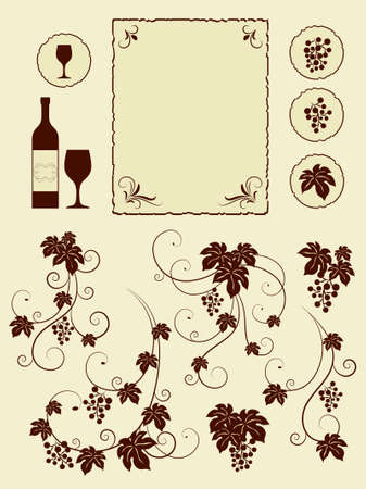 Grape vines and winery object silhouettes. Vector illustration.のイラスト素材