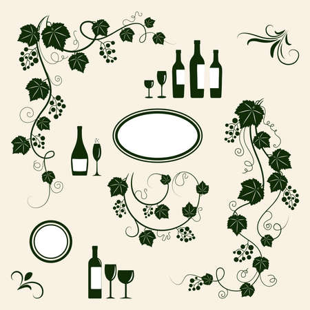 Winery design object silhouettes. Vector illustration. のイラスト素材