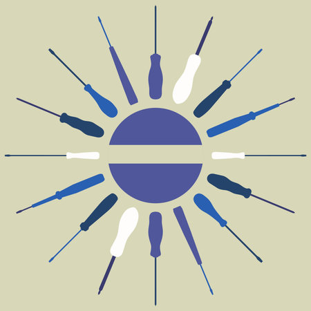 Screwdrivers silhouettes round frame  Vector illustration 