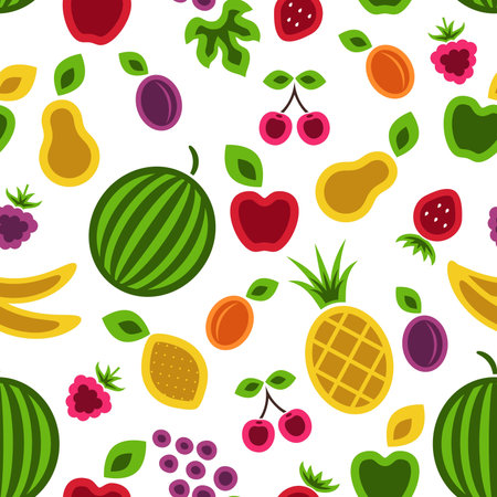 Fruits and berries seamless background illustration 