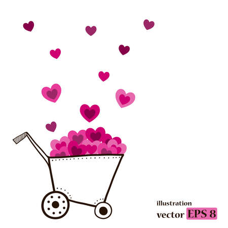 Garden cart with pink hearts. Vector illustration.のイラスト素材