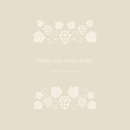 Grape vines beige ornate frame. Vector illustration.のイラスト素材