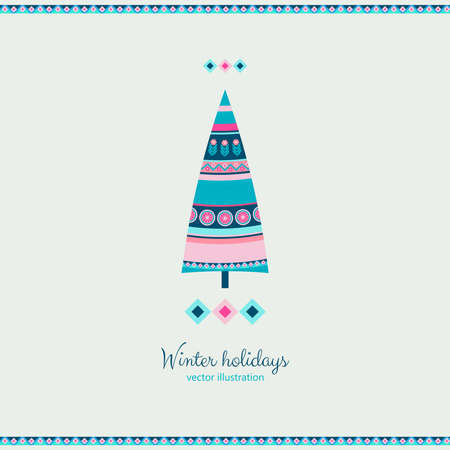 Winter holidays colorful fir tree in ethnic style. Vector illustration.のイラスト素材