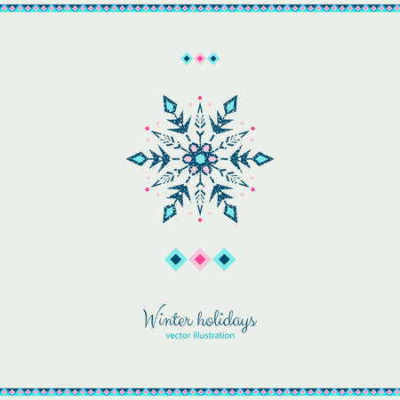 Ethnic style winter grunge snowflake background. Vector illustration.のイラスト素材