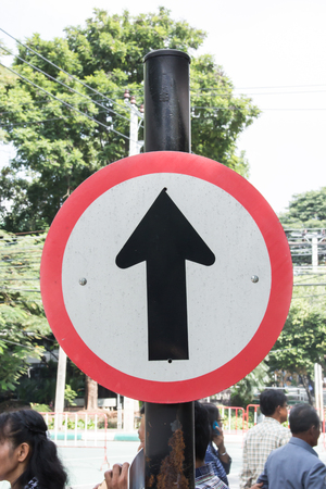 sign go straight , select focusの写真素材