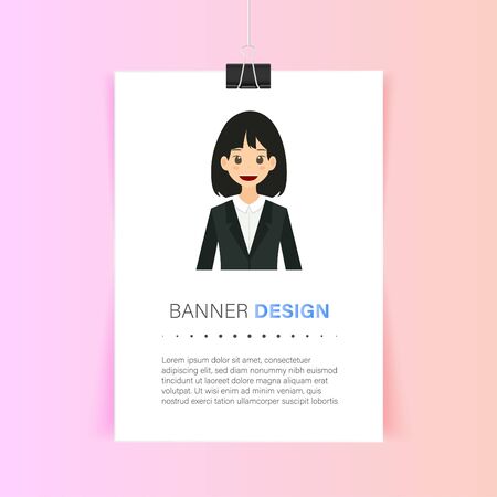Creative banner design , business profile , paper with black clip , minimal style . card tag . badge , advertising element art vector illustration eps10のイラスト素材