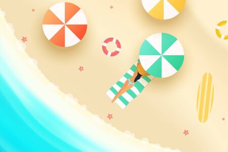 It's Summer Time with Woman are sunbathing on the beach vector illustrationのイラスト素材
