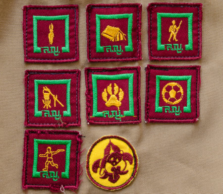 badges on scout uniform of Thai studentの写真素材