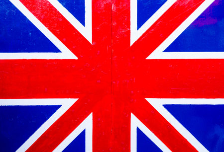 British flag on the wooden board backgroundの写真素材