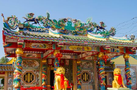 colorful chinese shrine in Sukhothai Thailandの写真素材